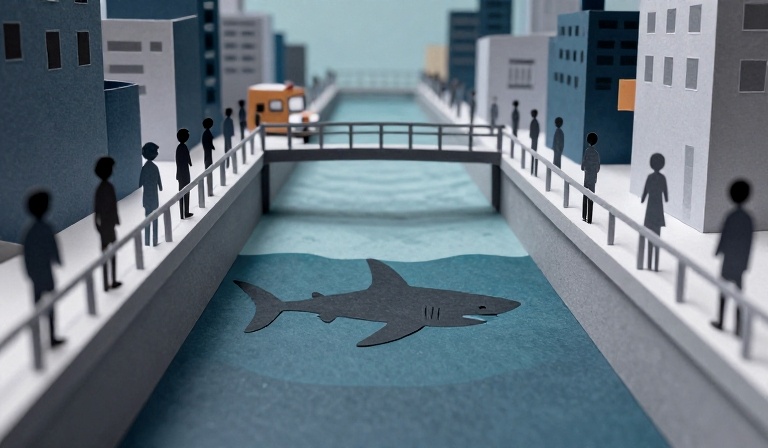Shark lingers at Busan waterfront park, drawing large crowds